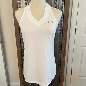 Under Armour White Semi-Fitted HeatGear V-Neck Racerback Tank - Size S